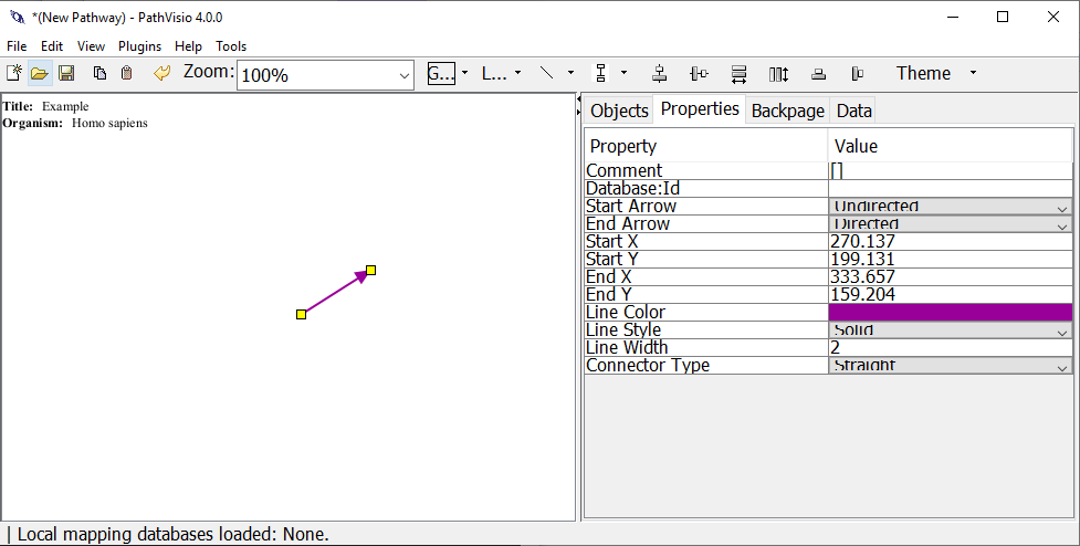 Properties tab when editing a line pathway element