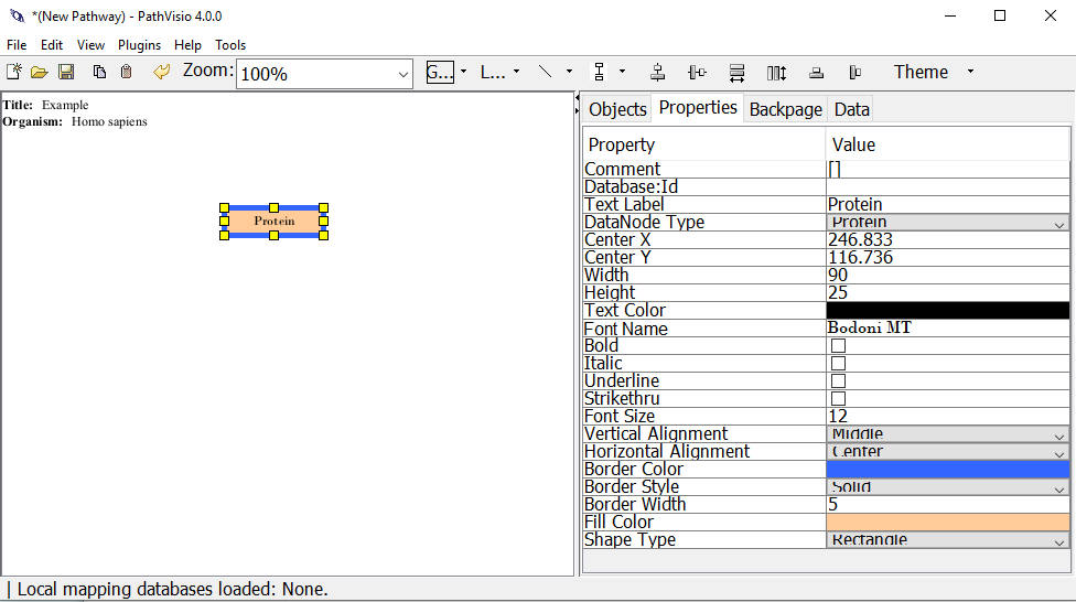 Properties tab when editing a shaped pathway element